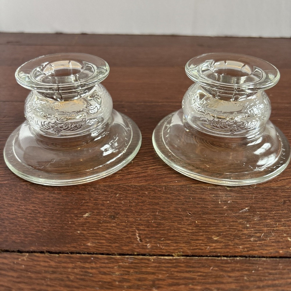 Indiana Glass Candle Stick Holders Recollections Clear Pair Vintage